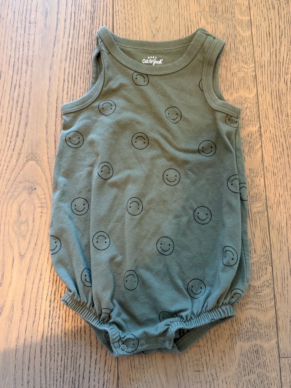 Cat & Jack Baby Smiley Face Romper 12M Sage Green